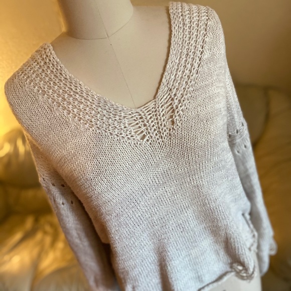 Wildfox Distressed Knit Cross Back Bell Sweater - Picture 3 of 9